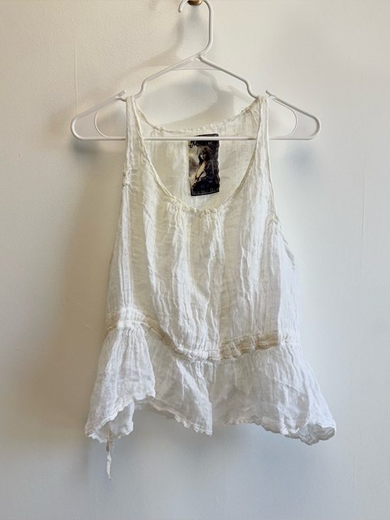 Magnolia Pearl Tops - Magnolia Pearl Vintage White Cotton Gauze Ribbon Cinch Tank Top One Size